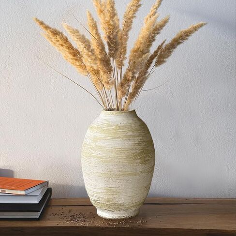 Rustic Ceramic Farmhouse Flower Large Vase - White Modern Farmhouse Vases Boho Ceramic Vase Terra Cotta Pottery Vase for Home Decor, Table, Living Room Decoration, Entryway Decor, Mantel Decorative in Saudi Arabia