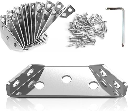 20Pack Stainless Steel Corner Braces Connector with 90 Screws,a Z-Shaped Double Head Screwdriver,Universal Trapezoidal Bracket for Furniture,Cabinets,Tables,Chairs-Strong Support and Easy Fastening in Saudi Arabia