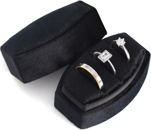 WantGor Velvet Ring Box, 3 Slots Jewelry Ring Gift Boxs Three Rings Holder Box Vintage Ring Display Case Jewelry Organizer for Wedding Ceremony Proposal Engagement (Olive Green) in Kuwait