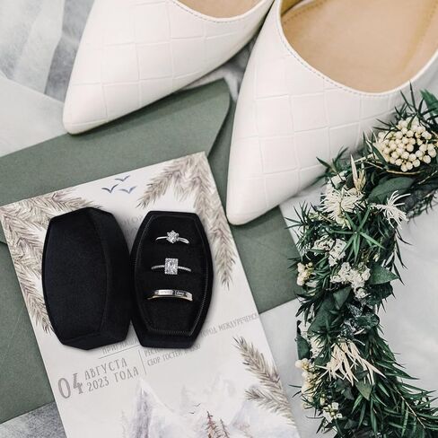 WantGor Velvet Ring Box, 3 Slots Jewelry Ring Gift Boxs Three Rings Holder Box Vintage Ring Display Case Jewelry Organizer for Wedding Ceremony Proposal Engagement (Olive Green) in Kuwait