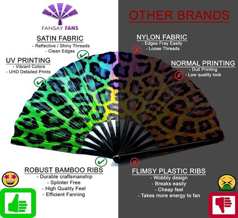 Large Hand Folding Fan for Men/Women Chinese/Japanese Bamboo with Leather Cloth Fabric Dance Festival Fan Handheld Folding Fans (Rainbow Cheetah) in Saudi Arabia