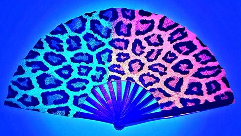 Large Hand Folding Fan for Men/Women Chinese/Japanese Bamboo with Leather Cloth Fabric Dance Festival Fan Handheld Folding Fans (Rainbow Cheetah) in Saudi Arabia