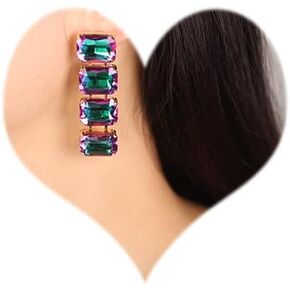 Women Girls Multi Glass Drill Dangle Earrings Rhinestone Vintage Dangle Earrings for Prom Party Dangle Earrings for Women Fashion Glass Drill Statement Drop Dangle Earrings