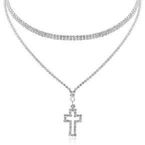 RIAH FASHION Dainty Simple Religious Charm Necklace - Minimal Pendant Delicate Chain Cross Valentine's Gift Christian Jewelry