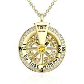 Christmas Gifts for Wife S925 Silver Birthstone Compass Necklace for Wife 18K Gold Plated Compass Jewelry Anniversary Birthday Gifts for Wife Christmas Valentines Day Gifts for Wife Girlfriend Her