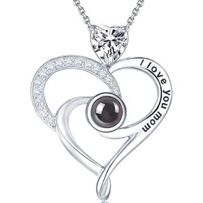 ELDA & CO. Birthday Gifts for Mom April Birthstone I Love You Necklace 100 Languages Simulated Diamond Jewelry for Mother Sterling Silver