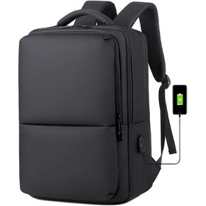 L LIMINK Travel Laptop Backpack with USB Charging Port, Fit for S19/S20/LK14/LK15/LK16/ET14, Water-resistant Carry on Business Backpack with Luggage Strap for Women and Men, Durable Black Computer Bag