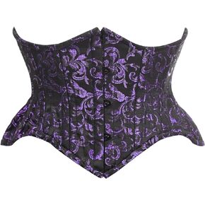 Daisy corsets Womens Top Drawer Black/Purple Brocade Double Steel Boned Mini Cincher Corset