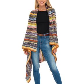 SHU-SHI Womens Long Cardigan Open Front Boho Fall Winter Poncho Sweater Wrap Shawl Cape