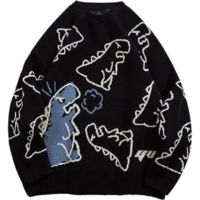 Women's Dinosaur Knit Sweater Unisex Oversized Cute Kawaii Vintage Casual Loose Fit Pullover Sweater Tops