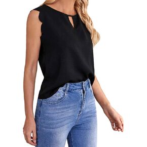 SweatyRocks Women's Solid Cut Out Round Neck Tank Top Sleeveless Scallop Trim Tops