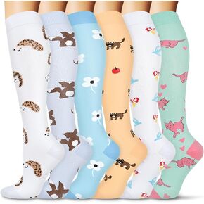 FULLSOFT 6 Pairs Compression Socks for Women and Men, 15-20 mmHg Support Knee High Socks for Nurses,Athletic,Flying