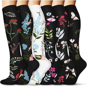 FULLSOFT 6 Pairs Compression Socks for Women and Men, 15-20 mmHg Support Knee High Socks for Nurses,Athletic,Flying