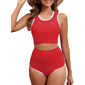 GRAPENT Bikini Sets for Women High Waisted Two Piece Bathing Suit Modest Swimsuits Full Coverage Beach Cropped Tankini