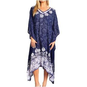 Sakkas Clementine Women's Tie Dye Caftan Dress/Cover Up Beach Kaftan Boho Summer