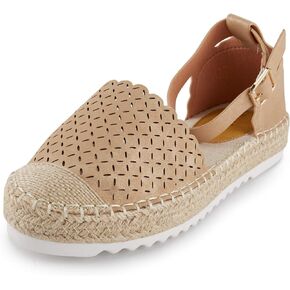 Alexis Leroy Women's Closed Toe Hollow Out Vamp Ankle Strap Platform Espadrille Sandals