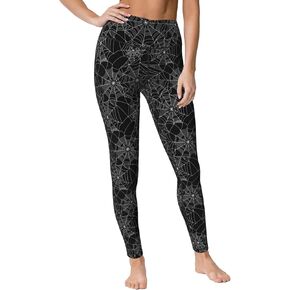 Women High Waisted Leggings Halloween Black Spiderweb Pattern Yoga Pants Tummy Control for Running Sports
