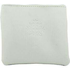 Genuine White Leather Pouch | Embossed with Fleur De Lis Cross | Zipper Closure | Perfect for Roseries and Chaplet Beads | Great First Communion or Confirmation Gift
