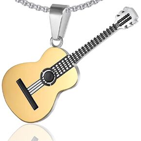 Xusamss Punk Rock Music Style Titanium Steel Guitar Pendant Necklace,24inches Box Chain