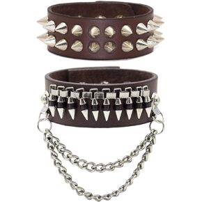 Xusamss 2PCS Punk Alloy Rivet Bracelet Bullet Wristband Chain Leather Cuff Bracelet,7 1/2 Wrist