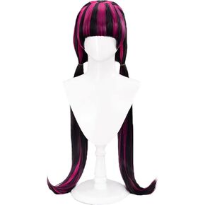 Xingwang Queen Anime Cosplay Wig Long Black Mixed Rose Pink Halloween Party Wig for Women Girls