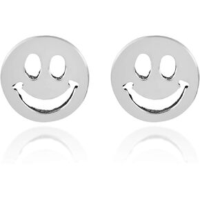 AeraVida Fun and Stylish .925 Sterling Silver Happy Face Stud Earrings | Post Stud Earrings | Sterling Silver Stud Earrings for Women | Happy Face/Smiling Face Stud Earrings