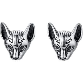 Egyptian Cat Vintage Kitty S925 Sterling Silver Stud Earrings