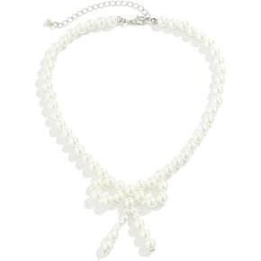 Bow Choker Necklace White Black Beads Link Necklace Y2K Bohemian Beach Jewelry Gifts for Women and Teen Girls