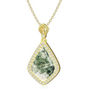 Moss Agate Necklace 925 Sterling Silver 14K Gold Plated Kite Cut Moss Agate Pendant Necklace Dainty Moss Agate Jewelry Gift for Women 18"-20" in Kuwait