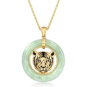 Ross-Simons Jade Tiger Head Pendant Necklace in 18kt Gold Over Sterling. 18 inches