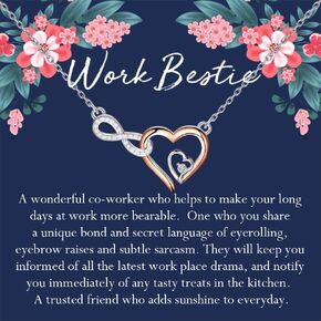 FOTAP Work Bestie Gift Coworker Gift Double Heart Pendant Necklace Work Bestie Jewelry BFF Gifts