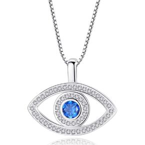 HQLA 18K Yellow Gold Plated & White Gold Plated CZ Evil Eye Pendent necklace with Mini Cubic Zirconia Cobalt Blue Glass Center Stone For Women Teen Girls