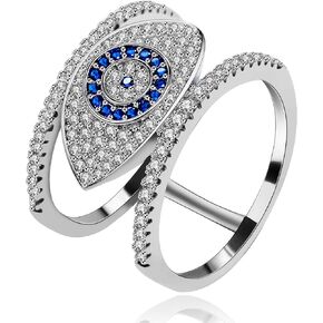 Uloveido Fashion Pave Round Cubic Zirconia Cluster Blue Evil Eye Illuminati Rings for Women Girls (Size 6 7 8 9) Y325B