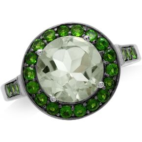 Silvershake 3.75ct. Natural Green Amethyst and Chrome Diopside White Gold Plated 925 Sterling Silver Cocktail Ring