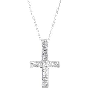 Dazzlingrock Collection 0.35 Carat (ctw) Round White Diamond Filigree Grooved Cross Pendant with 18 inch Silver Chain for Women in 925 Sterling Silver