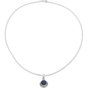 NOVICA Artisan Handmade Lapis Lazuli Pendant Necklace Lapiz .925 Sterling Silver from India Blue Birthstone 'Blue Globe'