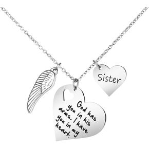 JoycuFF God Has You In His Arms I Have You In My Heart Memorial Gifts for Loss of Loved One Stainless Steel Silver Pendant Necklace Sympathy Gifts for Women Sister