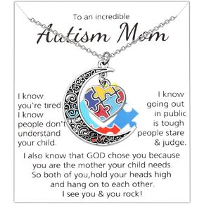 Autism Awareness Necklace To an Incredible Autism Mom Motivational Puzzle Piece Jewelry Asperger Awareness Gifts for Women