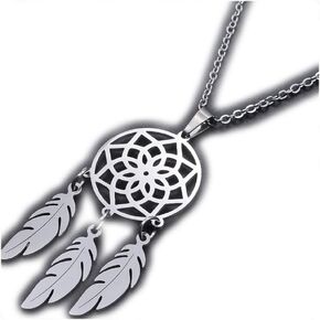 Stainless Steel Pendant Necklace Lobster Dream Catcher Feather 17.7" 1.5mm P102