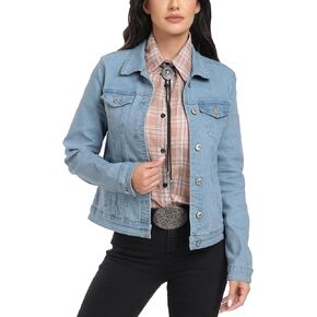 J.Corrine Women's Stretchy Denim Jacket Long Sleeve Vintage Basic Trendy Button Up Trucker Jean Jackets