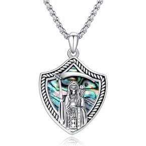Santa Muerte Necklace for Men Sterling Silver Grim Reaper Necklace Holy Saint Death Santa Muerte Skull Charm Pendant Necklace Skull Jewelry Gift for Men Boys