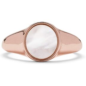 Pura Vida Silver or Rose Gold-Plated Mother of Pearl Signet Ring - Brass Band, Sizes 5-9