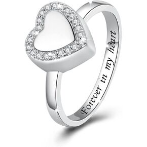Cremation Jewelry for Ashes - 925 Sterling Silver Heart Urn Ring Holds Loved One Ashes Forever in My Heart Memorial Keepsake Jewelry Gift