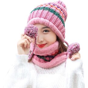 Wander Agio Women Winter Warm Crocheted Hats Scaves Set Beanies Thick Wrap Wool Knit Beanie Hat & Wraps Set Pure