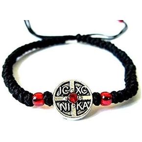 Iconsgr Handmade Christian Orthodox Komboskoini Prayer Rope Bracelet Black with Adjustable Cord BR2