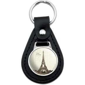 GRAPHICS & MORE Black Leather Paris, Je t'aime I Love You Eiffel Tower City Map Keychain