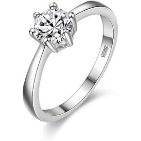 Uloveido Classic Platinum/Rose Gold Plated Round Brilliant Cut Cubic Zirconia Solitaire Wedding Engagement Rings J002