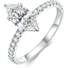 Aihpos 925 Sterling Silver Moissanite Engagement Rings for Women –1.5 Carat Marquise Cut Moissanite Ring D Color VVS1 Moissanite Women's Engagement Ring