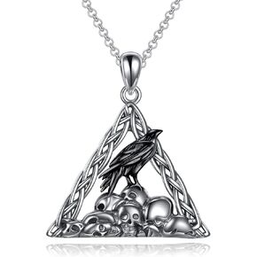 VADMANS Triangle Crow Skull Sterling Silver Cham Necklace Celtic Knot Jewelry Gifts for Men