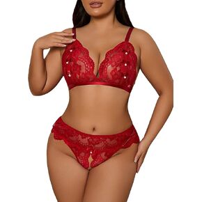 SOLY HUX Lingerie for Women Plus Size Sheer Lace Bra and Panty Lingerie Set